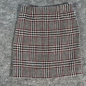 Vintage Gianni Tweed Skirt Wool Blend Plaid Black White Red Made USA Size 12